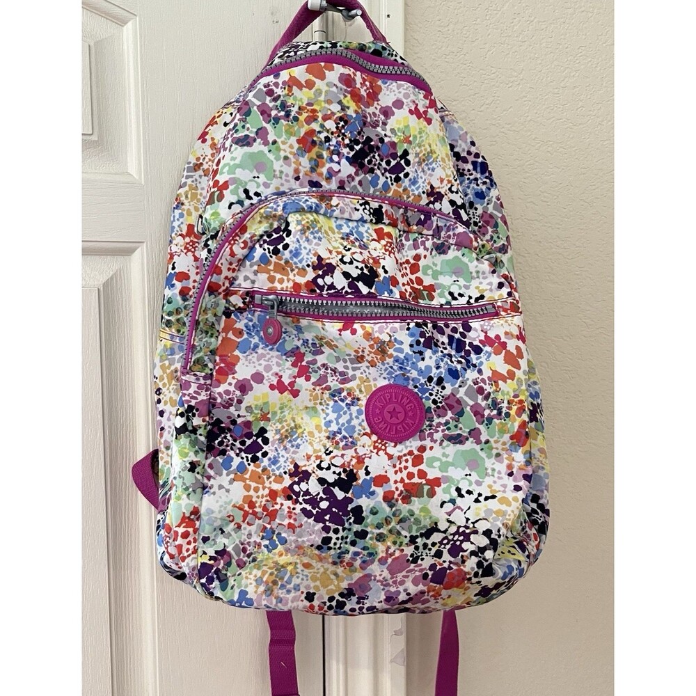 Kipling Seoul Extra Large 17" Laptop Backpack Kaleidoscope Print Colorful Pink